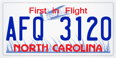NC license plate AFQ3120