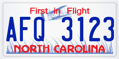 NC license plate AFQ3123