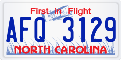 NC license plate AFQ3129