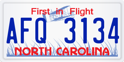 NC license plate AFQ3134