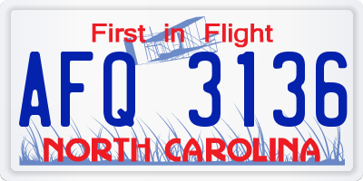 NC license plate AFQ3136