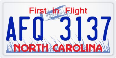 NC license plate AFQ3137