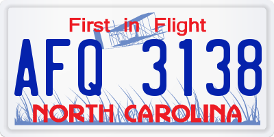NC license plate AFQ3138