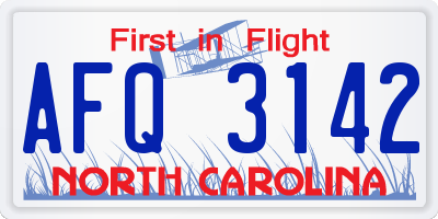 NC license plate AFQ3142