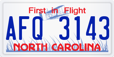 NC license plate AFQ3143