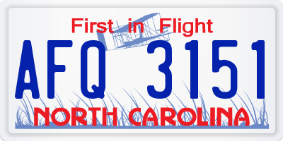 NC license plate AFQ3151