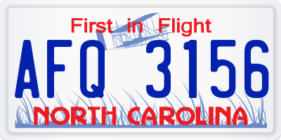 NC license plate AFQ3156