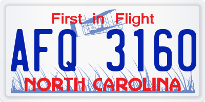 NC license plate AFQ3160