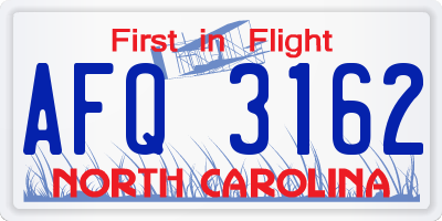 NC license plate AFQ3162