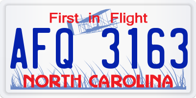 NC license plate AFQ3163