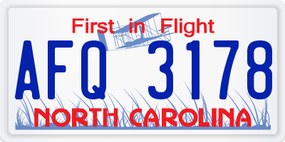 NC license plate AFQ3178