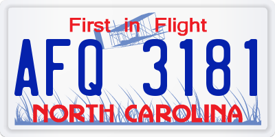 NC license plate AFQ3181