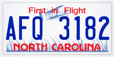 NC license plate AFQ3182