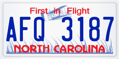 NC license plate AFQ3187