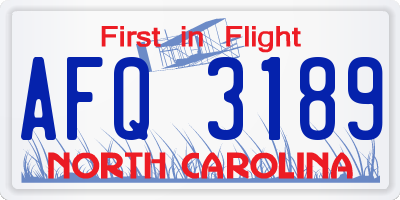 NC license plate AFQ3189
