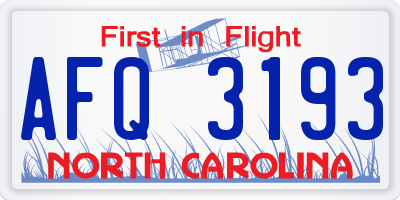 NC license plate AFQ3193