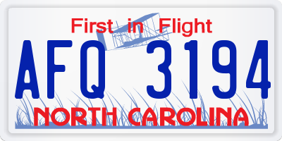 NC license plate AFQ3194