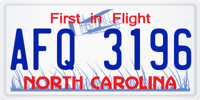 NC license plate AFQ3196