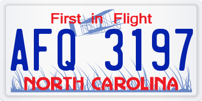 NC license plate AFQ3197