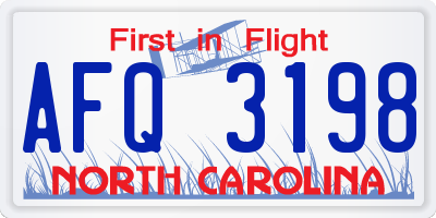 NC license plate AFQ3198