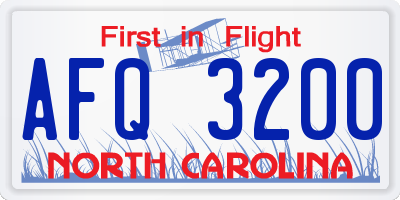 NC license plate AFQ3200