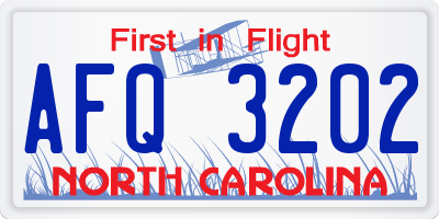 NC license plate AFQ3202