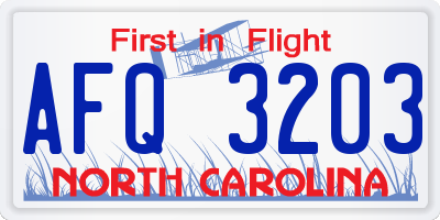 NC license plate AFQ3203