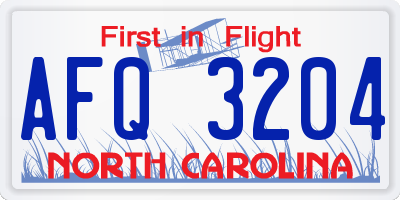 NC license plate AFQ3204