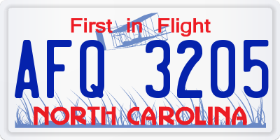 NC license plate AFQ3205