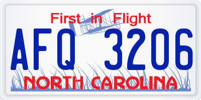 NC license plate AFQ3206
