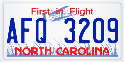 NC license plate AFQ3209