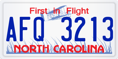 NC license plate AFQ3213