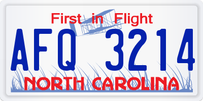 NC license plate AFQ3214