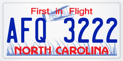 NC license plate AFQ3222