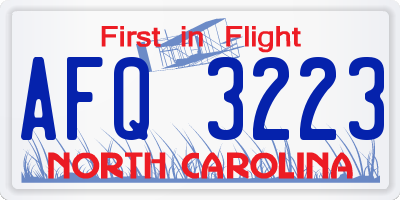 NC license plate AFQ3223