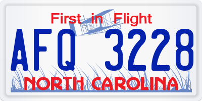 NC license plate AFQ3228