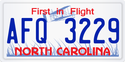 NC license plate AFQ3229