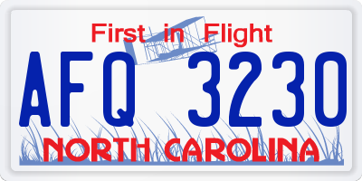 NC license plate AFQ3230