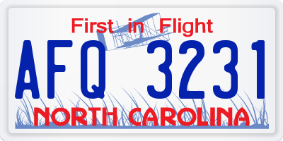NC license plate AFQ3231
