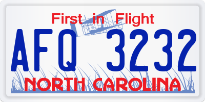 NC license plate AFQ3232