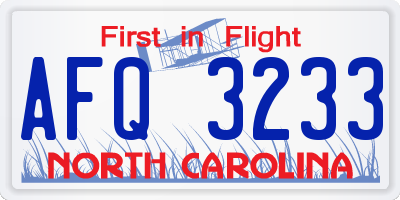 NC license plate AFQ3233
