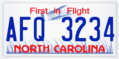 NC license plate AFQ3234