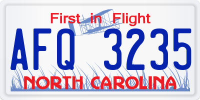 NC license plate AFQ3235