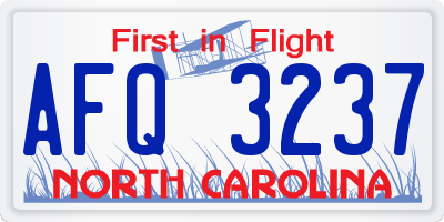 NC license plate AFQ3237
