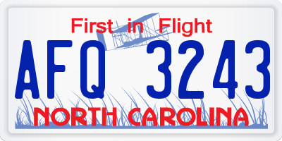 NC license plate AFQ3243