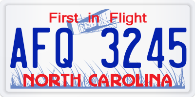 NC license plate AFQ3245
