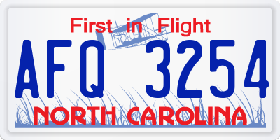 NC license plate AFQ3254