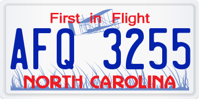 NC license plate AFQ3255