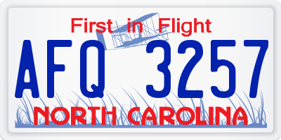NC license plate AFQ3257