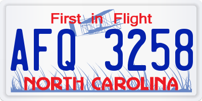 NC license plate AFQ3258